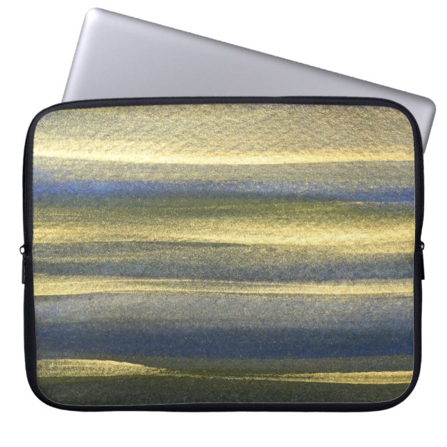 Gouden Blauwe Lijnen Neopreen Laptopkoker 15" Laptop Sleeve (Voorkant)