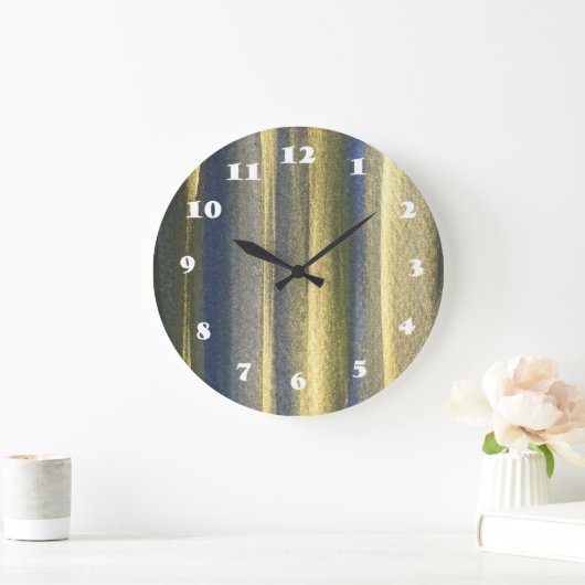 Gouden Blauwe Lijnen Ronde (Grote) Wandklok (Huis)