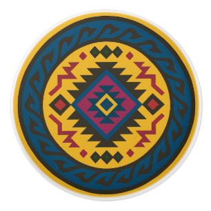 Gouden Blauwe Magenta Diamond Zapotec Keramische K Knop