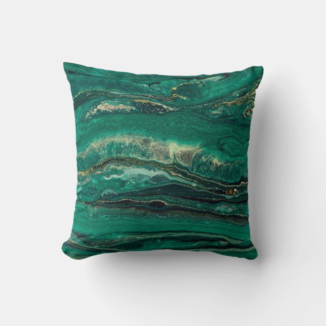 Gouden Blauwe Marmering: Vloeibare Kunst Kussen (Voorkant)