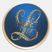Gouden Blauwe Monogram L Enveloppe Zegel
