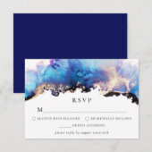 Gouden Blauwe Paarse RSVP-kaart Waterverf Inkt RSVP Kaartje (Voorkant / Achterkant)