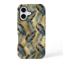 Gouden Blauwe Palmblad iPhone 16 Hoesje