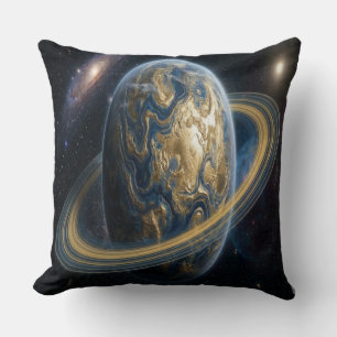 Gouden Blauwe Planeet met Ringen Kussen