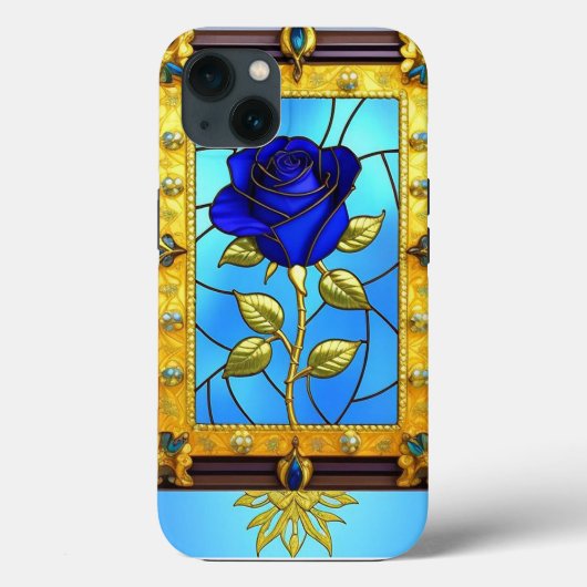 Gouden Blauwe Roos in Decoratieve Lijst Case-Mate iPhone Case (Achterkant)
