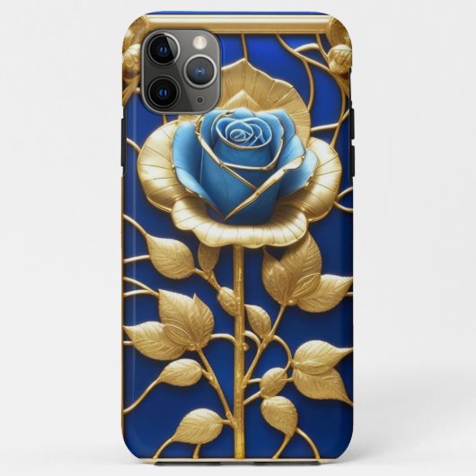 Gouden Blauwe Roos in Sierlijst Case-Mate iPhone Case (Achterkant)