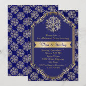 Gouden blauwe sneeuwvlok bruiloft repetitie diner kaart (Voorkant / Achterkant)