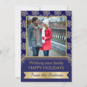 Gouden, blauwe sneeuwvlok en lijst kerstGroupon Feestdagenkaart (Voorkant)