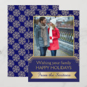 Gouden, blauwe sneeuwvlok en lijst kerstGroupon Feestdagenkaart (Voorkant / Achterkant)