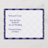 Gouden, blauwe sneeuwvlok & lijst bruiloft Save th Aankondigingskaart (Achterkant)
