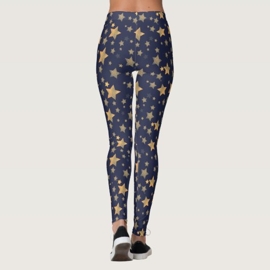Gouden Blauwe Ster grillige Moderne Elegante Kerst Leggings (Achterkant)