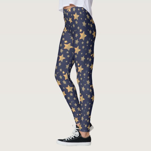 Gouden Blauwe Ster grillige Moderne Elegante Kerst Leggings (Links)