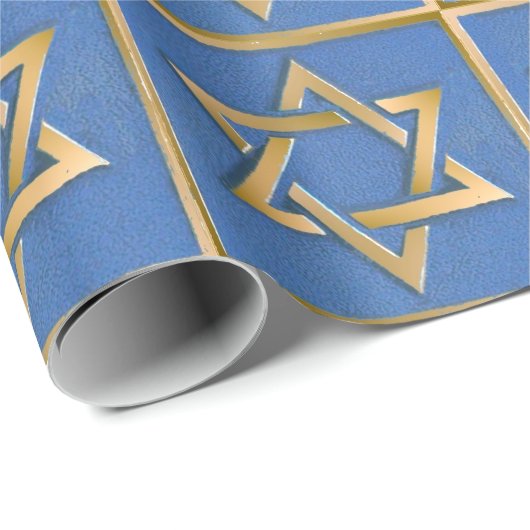 Gouden Blauwe Ster van David Art Panel Cadeaupapier (Rol Hoek)