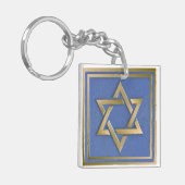 Gouden Blauwe Ster van David Art Panel Sleutelhanger (Voorkant Links)