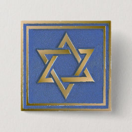 Gouden Blauwe Ster van David Art Panel Vierkante Button 5,1 Cm