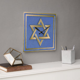 Gouden Blauwe Ster van David Art Panel Vierkante Klok