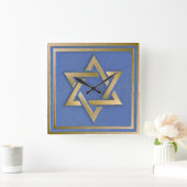 Gouden Blauwe Ster van David Art Panel Vierkante Klok (Huis)