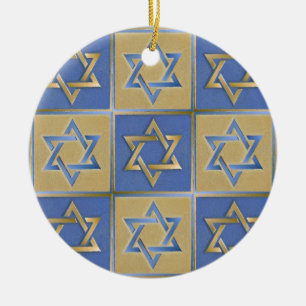 Gouden Blauwe Ster van David Kunstpanelen Keramisch Ornament