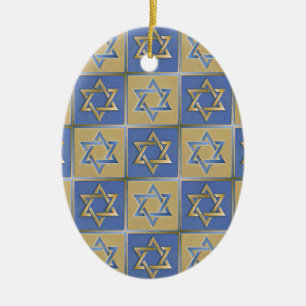 Gouden Blauwe Ster van David Kunstpanelen Keramisch Ornament