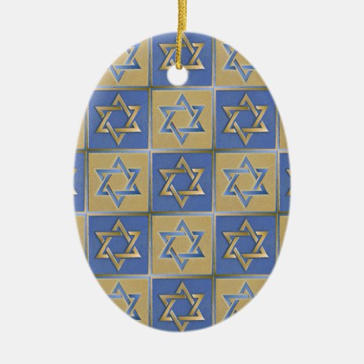 Gouden Blauwe Ster van David Kunstpanelen Keramisch Ornament (Voorkant)