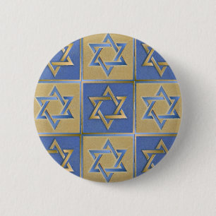 Gouden Blauwe Ster van David Kunstpanelen Ronde Button 5,7 Cm