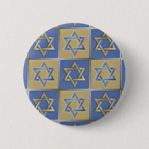 Gouden Blauwe Ster van David Kunstpanelen Ronde Button 5,7 Cm