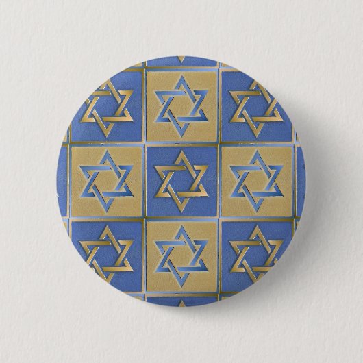 Gouden Blauwe Ster van David Kunstpanelen Ronde Button 5,7 Cm (Voorkant)