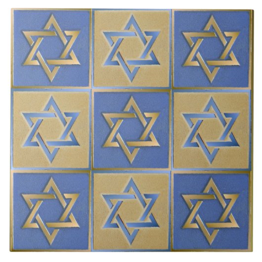 Gouden Blauwe Ster van David Kunstpanelen Tegeltje (Voorkant)