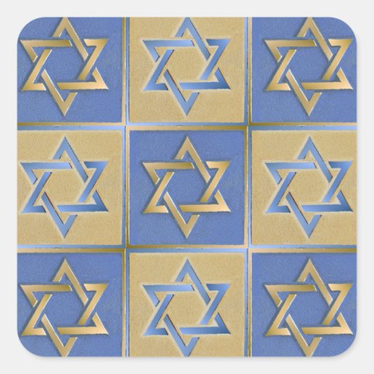 Gouden Blauwe Ster van David Kunstpanelen Vierkante Sticker (Voorkant)