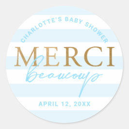 Gouden Blauwe Strepen Merci Beaucoup Ronde Sticker