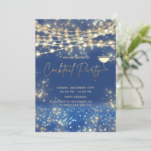 Gouden blauwe string lichten corporate Cocktail pa Kaart (Staand voorkant)