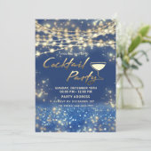 Gouden blauwe string lichten corporate Cocktail pa Kaart (Staand voorkant)