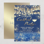 Gouden blauwe string lichten corporate Cocktail pa Kaart (Voorkant / Achterkant)