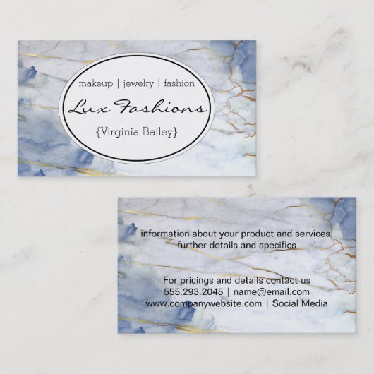 gouden blauwe textuurmarmer visitekaartje (Voorkant / Achterkant)