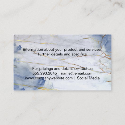 gouden blauwe textuurmarmer visitekaartje (Achterkant)