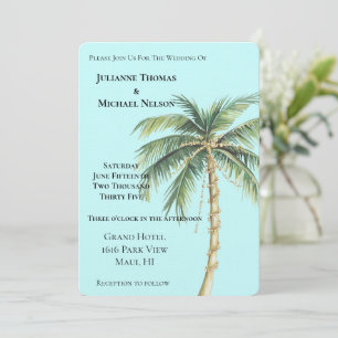 Gouden Blauwe Tropische Palm Tree Wedding Kaart