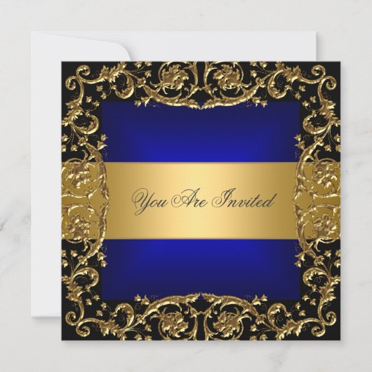 Gouden Blauwe Verjaardagsfeest Uitnodiging (Voorkant)