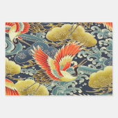 Gouden Blauwe Vogel Japans Kimono Bloemen Decoupag Inpakpapier Vel (Voorkant 3)