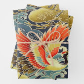 Gouden Blauwe Vogel Japans Kimono Bloemen Decoupag Inpakpapier Vel (In situ)