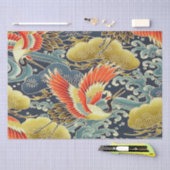 Gouden Blauwe Vogel Japans Kimono Bloemen Decoupag Tissuepapier (Craft)