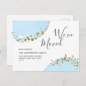 Gouden Blauwe Waterverf Bewegende Aankondiging Briefkaart (Voorkant / Achterkant)