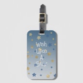 Gouden blauwe wens op een ster bagagelabel (Voorkant (verticaal))