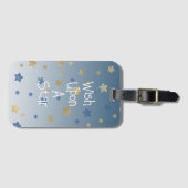 Gouden blauwe wens op een ster bagagelabel (Voorkant (horizontaal))
