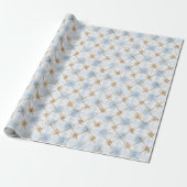 Gouden Blauwe Witte Strepen Bruidsfeest Cadeaupapier (Uitgerold)