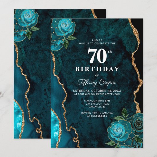 Gouden Blauwgroen agaat 70e verjaardag Kaart (Voorkant / Achterkant)