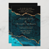 Gouden Blauwgroen agaat bruiloft Kaart (Voorkant / Achterkant)