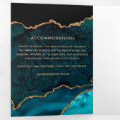 Gouden Blauwgroen Agaat Geode Wedding Drieluik Uitnodiging (Binnenzijde eerst)