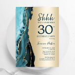 Gouden Blauwgroen Agaat Surprise 30e verjaardag Kaart<br><div class="desc">Blauwgroen en gouden agaat surprise 30e verjaardagsfeestuitnodiging. Elegant modern design met waterverf agaat marmeren geode achtergrond,  faux glitter goud en typografie script lettertype. Trendy uitnodigingskaart perfect voor een stijlvol vrouwenfeest. Gedrukte Zazzle-uitnodigingen of direct downloadbare digitale afdrukbare sjabloon.</div>