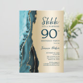 Gouden Blauwgroen Agaat Verrassing 90e Verjaardag Kaart (Staand voorkant)
