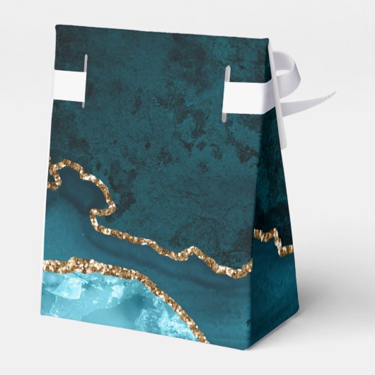 Gouden Blauwgroen Agaat Wedding Favoriete Boxen Bedankdoosjes (Achterkant)